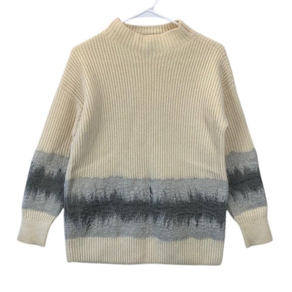 Club Monaco‎ Men’s XS Cream Merino Wool Blend Mock Neck Oversized Knit Sweater